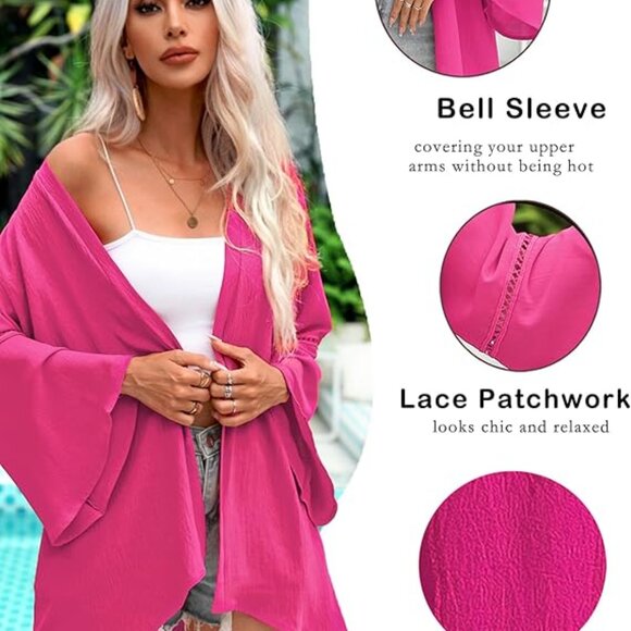 Kimonos for Women Bell Sleeve Loose Kimono Cardigan Casual Open - Picture 5 of 6